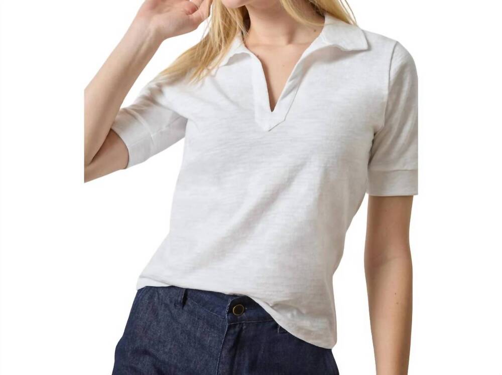 NEW LILLA P elbow sleeve collared split neck shirt in white